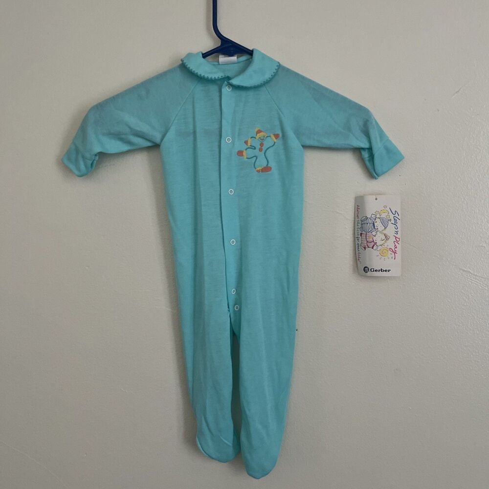 GERBER Vintage NWT Sleep N Play Flame Resistant Embroidered Clown Bodysuit- Lrg - Picture 1 of 9